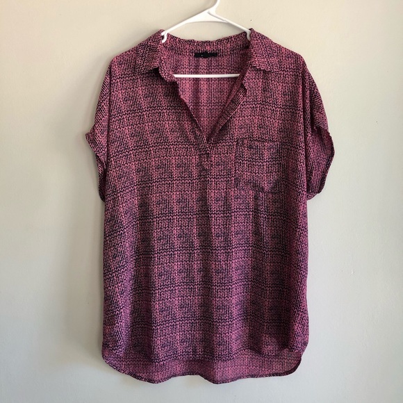Anthropologie Tops - Anthro Pleione Pink & Navy Blouse
